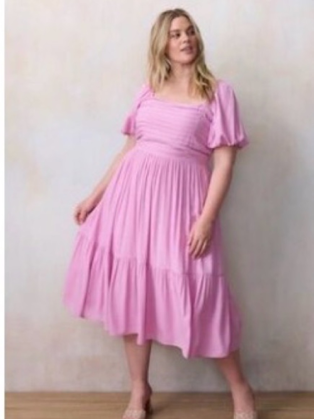 NEW…LC Lauren Conrad Square Neck Pleaded Bodice Midi Dress
